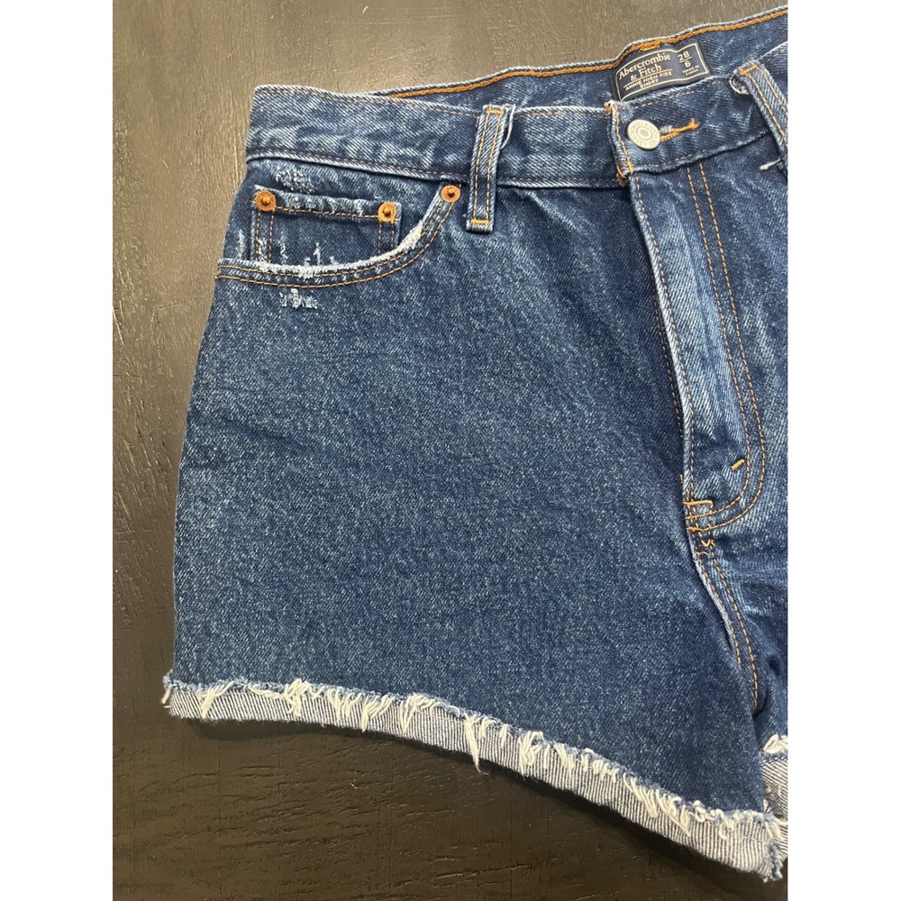 Abercrombie Fitch Annie High‎ Rise Short Denim Raw Hem Blue Womens Size 6 - Picture 2 of 7